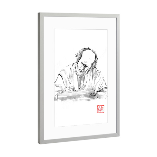 Poster mit Rahmen Silber "Schublade" artboxONE - Menschen,Schwarzweiß - Sumie,Japan,Schublade,Maler,Schriftsteller