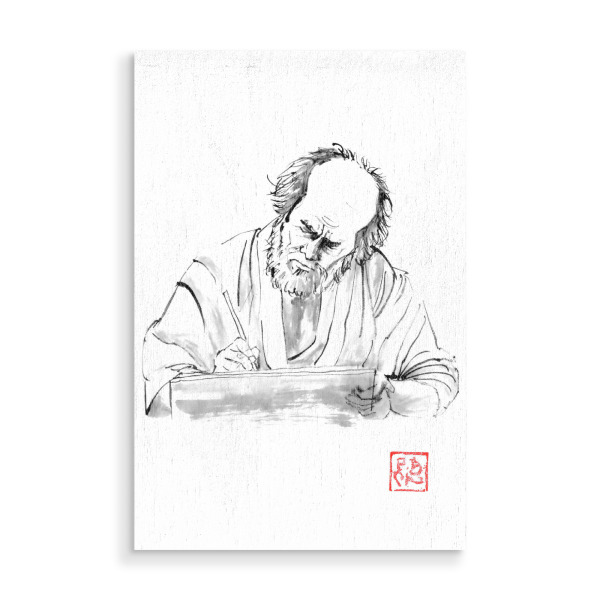 Holzbild "Schublade" artboxONE - Menschen,Schwarzweiß - Sumie,Japan,Schublade,Maler,Schriftsteller
