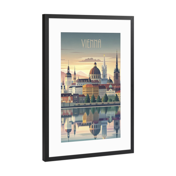Poster mit Rahmen Schwarz (Metallic) "Minimalistische Skyline von Wien" artboxONE - Städte,Reise,Architektur