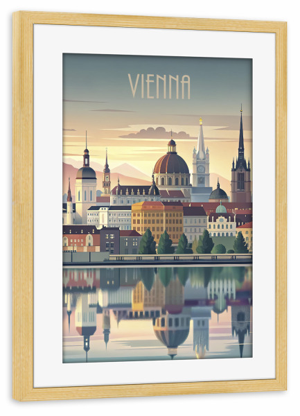 Poster mit Rahmen kiefer "Minimalistische Skyline von Wien" artboxONE - Städte,Reise,Architektur