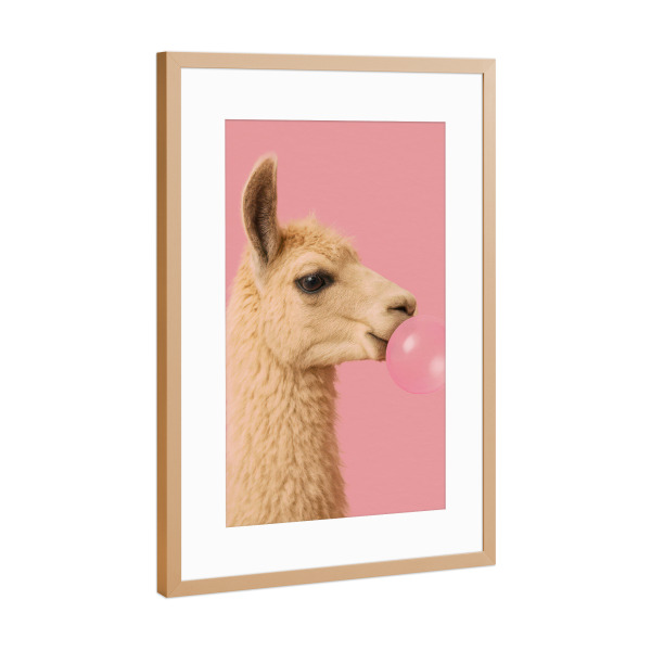 Poster mit Rahmen Kupfer "Bubblegum Pop Lama" artboxONE - Tiere