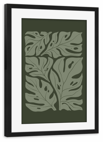 Poster mit Rahmen schwarz "Monstera-Blätter fließen" artboxONE - Natur,Floral,Für Kinder,Abstrakt
