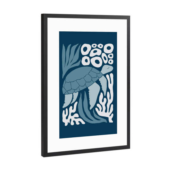 Poster mit Rahmen Schwarz (Metallic) "Meeresschildkröte schwimmt dunkel" artboxONE - Für Kinder,Tiere,Abstrakt,Reise / Strand und Meer