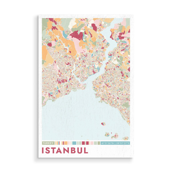 Holzbild "City Istanbul Color Map" artboxONE - Städte / Istanbul,Kartografie