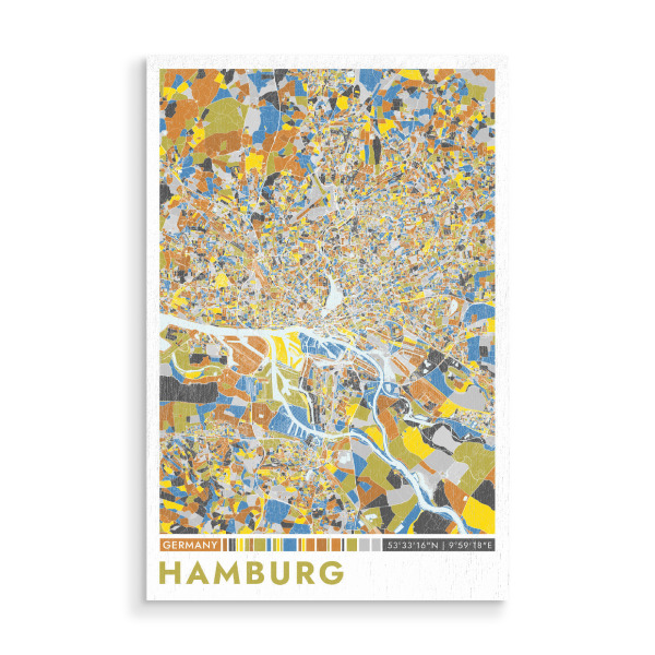 Holzbild "Stadt Hamburg Colormap" artboxONE - Städte / Hamburg,Kartografie