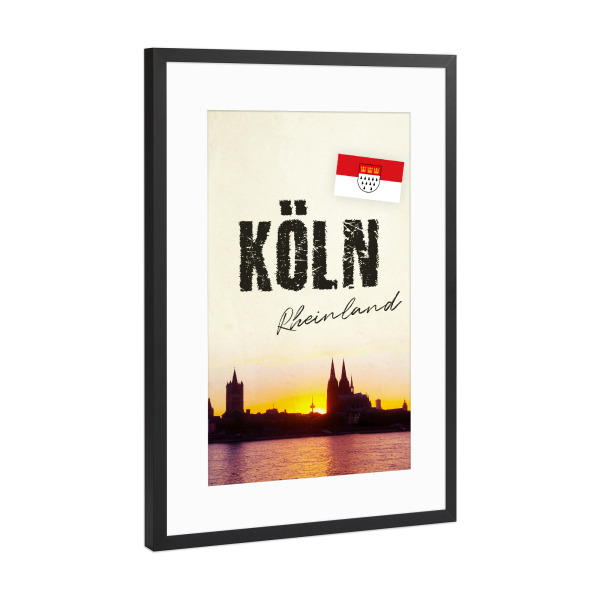 Poster mit Rahmen Schwarz (Metallic) "Köln am Rhein, Germany" artboxONE - Städte / Köln,Typografie,Reise,Architektur,Reise / Länder