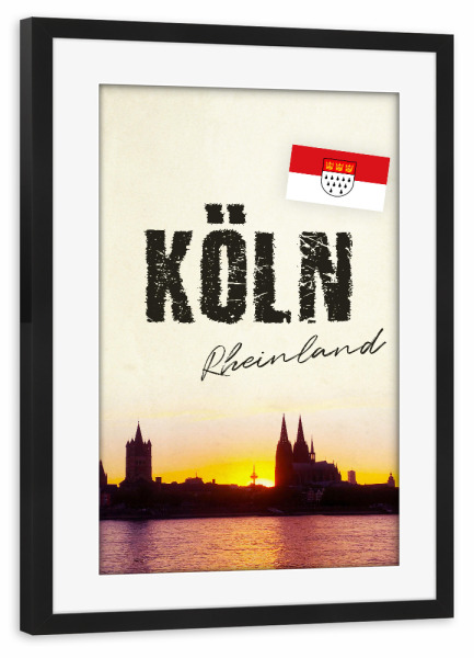 Poster mit Rahmen schwarz "Köln am Rhein, Germany" artboxONE - Städte / Köln,Typografie,Reise,Architektur,Reise / Länder