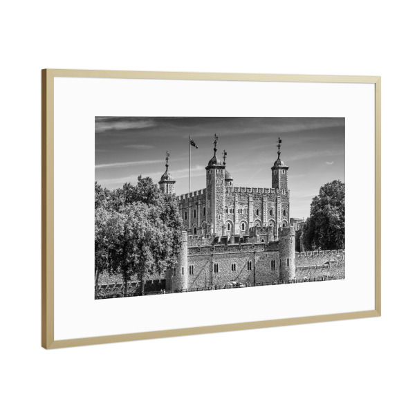 Poster mit Rahmen Gold "Tower of London Monochrom" artboxONE - Städte / London,Schwarzweiß,Architektur