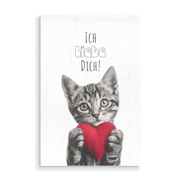 Holzbild "Coole Katze - Ich liebe dich" artboxONE - Typografie,Tiere,Liebe