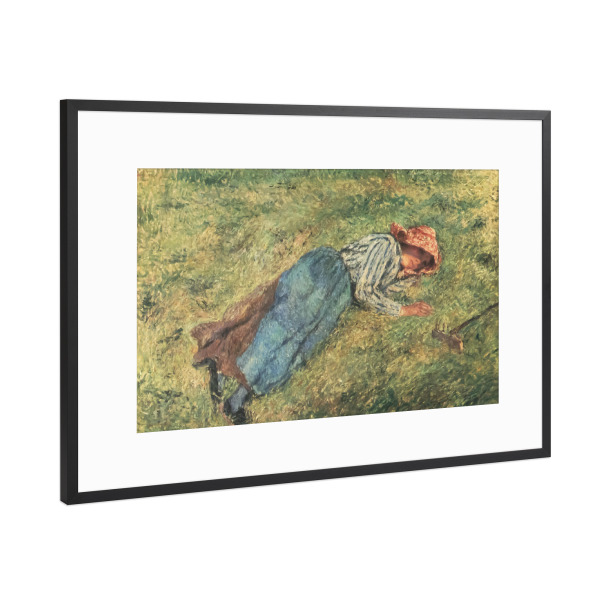 Poster mit Rahmen Schwarz (Metallic) "Bauernmädchen liegt auf dem Gras" artboxONE - Menschen