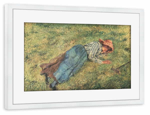 Poster mit Rahmen weiß "Bauernmädchen liegt auf dem Gras" artboxONE - Menschen