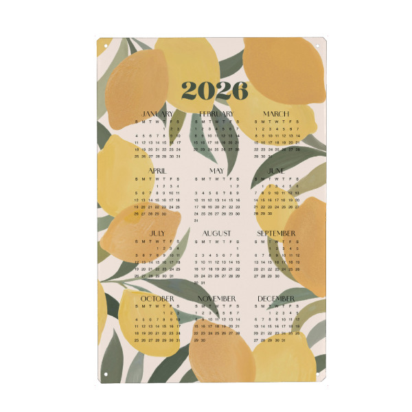 Metall Poster "Zitronenkalender" artboxONE - Essen & Trinken / Obst & Gemüse - Kalender,2026,Zitrone,Zitrusfrüchte,Natur,Italien,Sorrento,Malerei