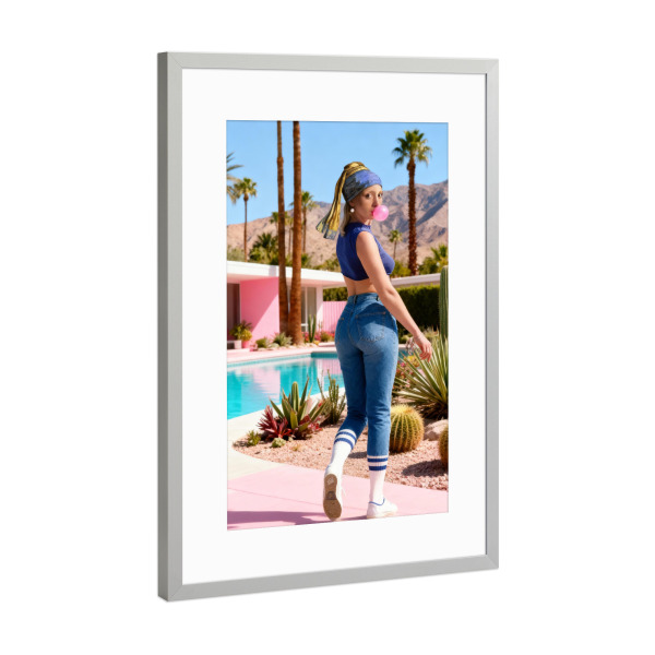 Poster mit Rahmen Silber "Mädchen mit Perlenohrring Pop" artboxONE - Comic,Menschen,Fashion,Fiktion