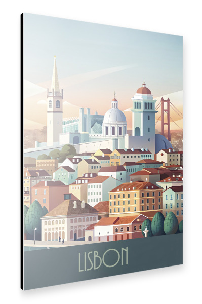 Alu-Dibond "Minimalistische Skyline - Lissabon" 75x50 cm artboxONE