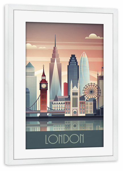 Poster mit Rahmen weiß "The minimalist horizon of London B" artboxONE - Städte,Reise,Architektur