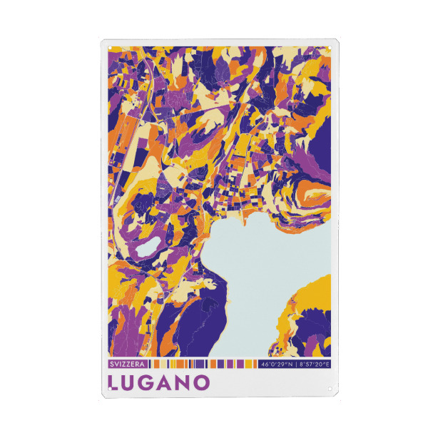 Metall Poster "Stadt Lugano Colormap" artboxONE - Städte / Weitere