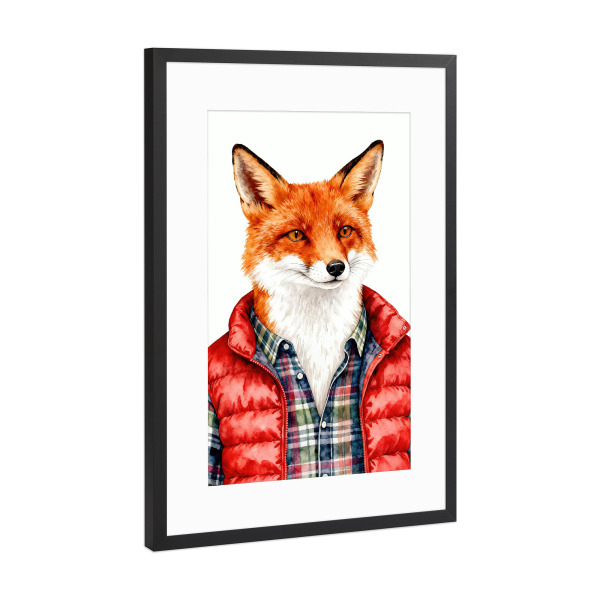 Poster mit Rahmen Schwarz (Metallic) "Fox Stilvoll" artboxONE - Tiere