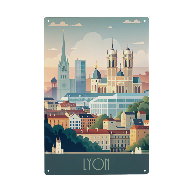Metall Poster "Minimalistische Skyline von Lyon" artboxONE - Städte,Reise,Architektur