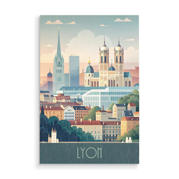 Holzbild "Minimalistische Skyline von Lyon" artboxONE - Städte,Reise,Architektur