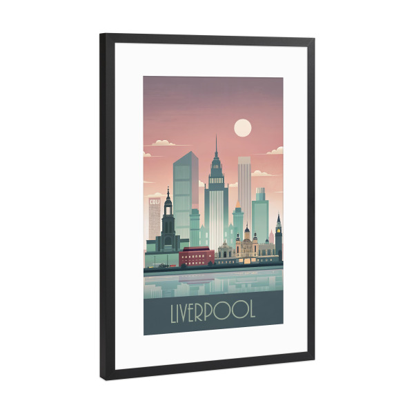 Poster mit Rahmen Schwarz (Metallic) "Skyline von Liverpool" artboxONE - Städte,Reise,Abstrakt,Architektur