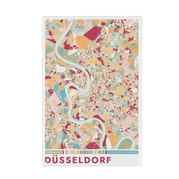Metall Poster "City Düsseldorf Color Map" artboxONE - Städte / Düsseldorf,Kartografie