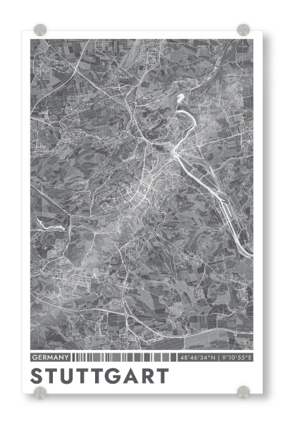 Acrylglasbild "Stuttgart Color Map" artboxONE - Städte / Stuttgart,Kartografie