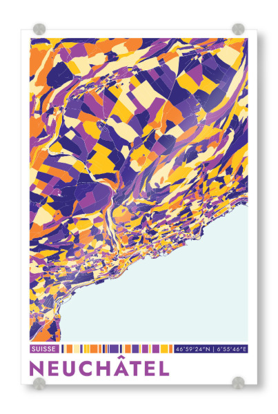 Acrylglasbild "Stadt Neuchâtel Colormap" artboxONE - Städte / Weitere,Kartografie