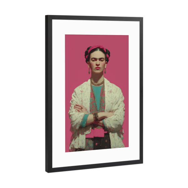 Poster mit Rahmen Schwarz (Metallic) "Frida Vintageglanz" artboxONE - Floral,Menschen,Fashion