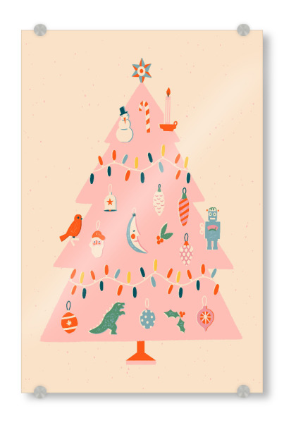 Acrylglasbild "Happy Christmas (80)" artboxONE - Für Kinder,Weihnachten,Für Mama - Christmas,Weihnachten,Weihnachtsbaum,Rosa,Illustration