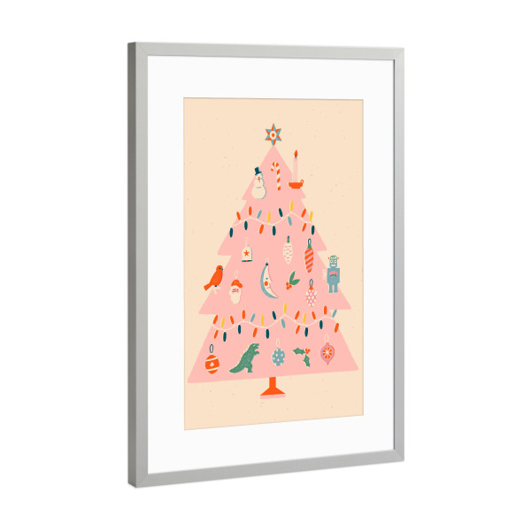 Poster mit Rahmen Silber "Happy Christmas (80)" artboxONE - Für Kinder,Weihnachten,Für Mama - Christmas,Weihnachten,Weihnachtsbaum,Rosa,Illustration