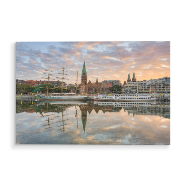 Holzbild "Bremen bei Sonnenaufgang" artboxONE - Städte,Reise,Architektur