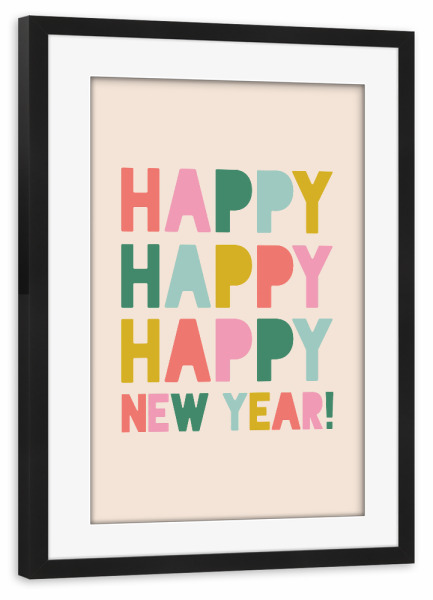 Poster mit Rahmen schwarz "Frohes neues Jahr" artboxONE - Abstrakt - Neujahr,Silvester,Feiertag,Winter,Mitternacht,Party,2026