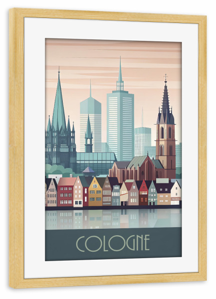 Poster mit Rahmen kiefer "Minimalistische Skyline von Köln" artboxONE - Städte,Reise,Architektur