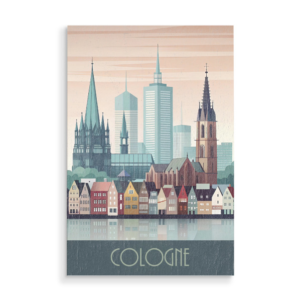 Holzbild "Minimalistische Skyline von Köln" artboxONE - Städte,Reise,Architektur