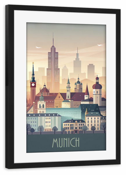 Poster mit Rahmen schwarz "Die Skyline von München" artboxONE - Städte,Reise,Architektur