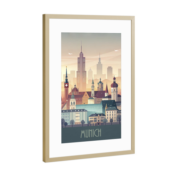 Poster mit Rahmen Gold "Die Skyline von München" artboxONE - Städte,Reise,Architektur