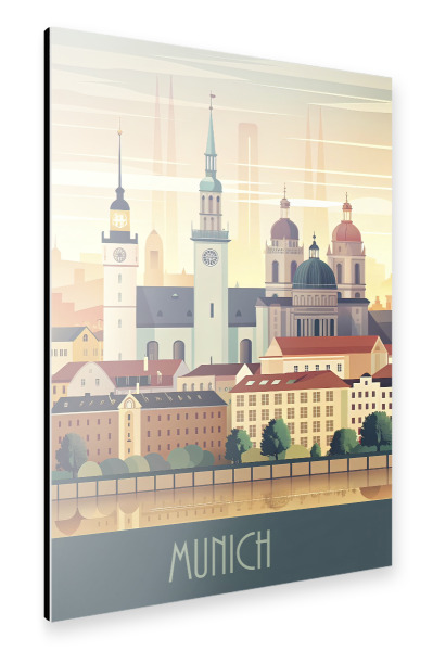 Alu-Dibond "The minimalist skyline of Munich B" 30x20 cm artboxONE