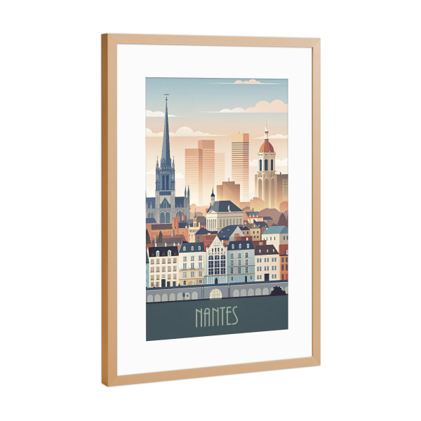 Poster mit Rahmen Kupfer "Minimalistische Skyline von Nantes" artboxONE - Städte,Reise,Architektur