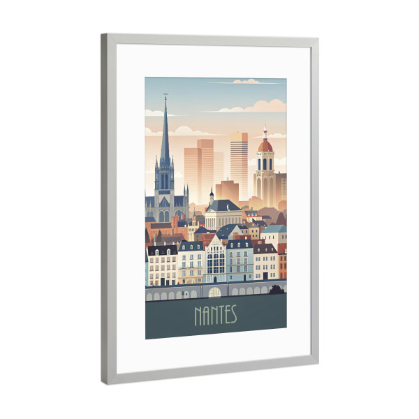 Poster mit Rahmen Silber "Minimalistische Skyline von Nantes" artboxONE - Städte,Reise,Architektur