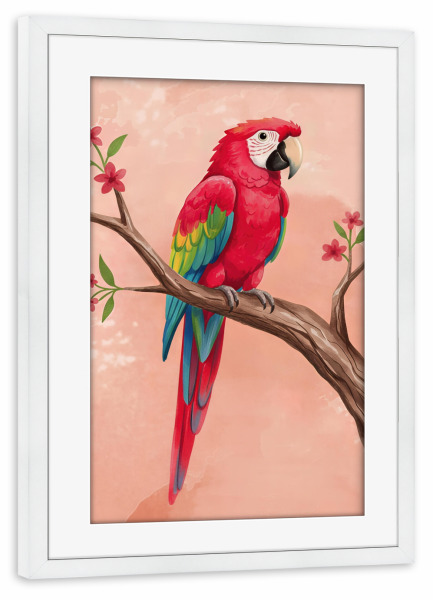 Poster mit Rahmen weiß "Scharlachroter Ara-Papagei" artboxONE - Tiere,Abstrakt