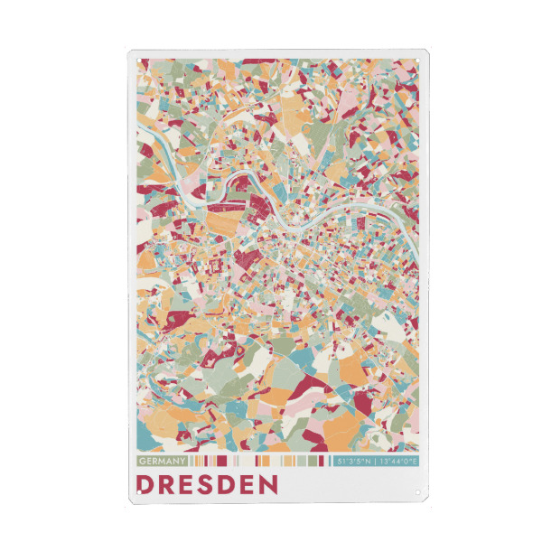Metall Poster "Dresden Color Map" artboxONE - Städte / Dresden,Kartografie