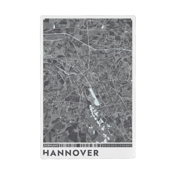 Metall Poster "Hannover Color Map" artboxONE - Städte / Weitere,Kartografie