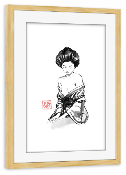 Poster mit Rahmen kiefer "Lassiv" artboxONE - Reise / Asien - Akt,Frau,Geisha,Sumie,Japan