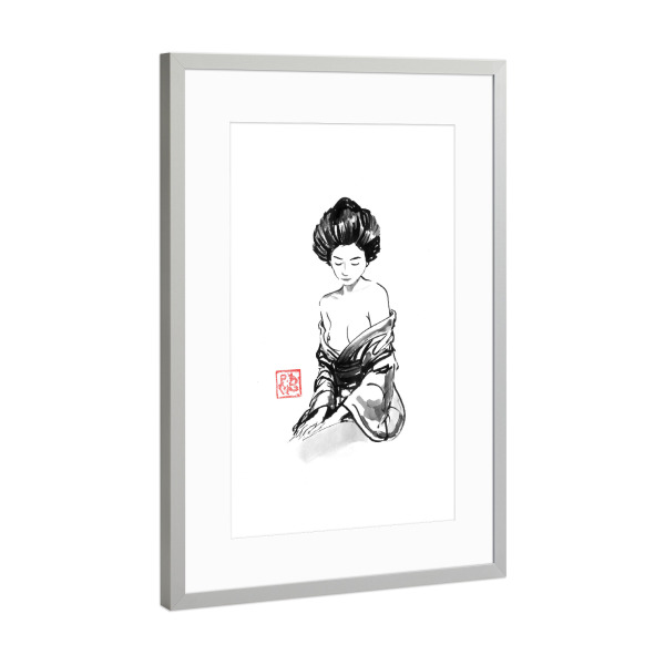 Poster mit Rahmen Silber "Lassiv" artboxONE - Reise / Asien - Akt,Frau,Geisha,Sumie,Japan