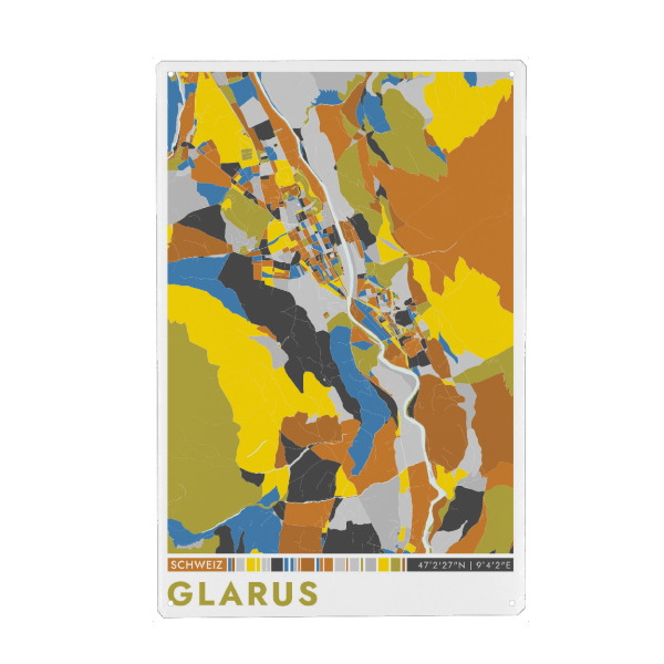 Holzbild "Glarus Color" artboxONE - Städte / Weitere,Kartografie
