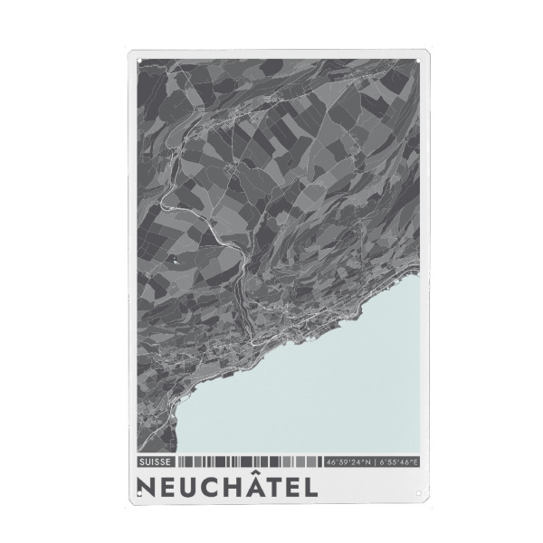 Metall Poster "Neuchâtel City Color" artboxONE - Städte / Weitere,Kartografie