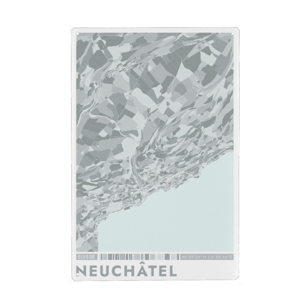 Metall Poster "City Neuchâtel Color Map" artboxONE - Städte / Weitere,Kartografie