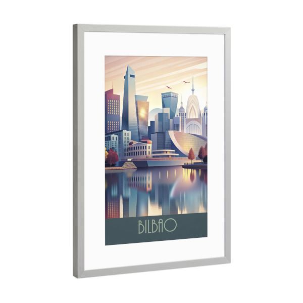 Poster mit Rahmen Silber "Minimalistische Skyline von Bilbao" artboxONE - Städte,Reise,Architektur