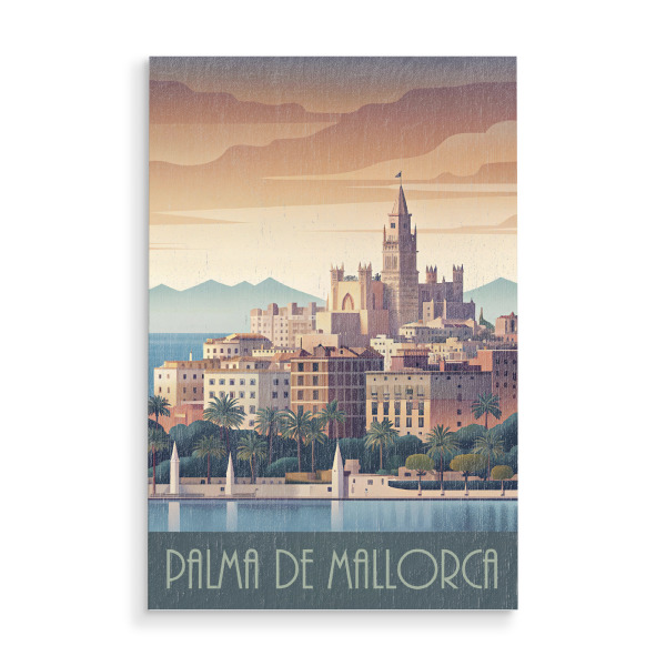 Holzbild "Skyline von Palma de Mallorca" artboxONE - Städte,Reise,Architektur