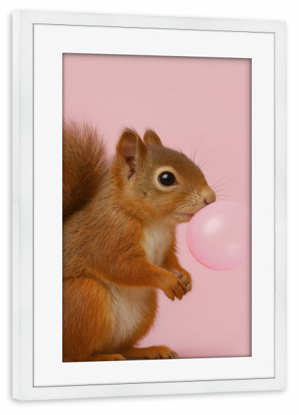 Poster mit Rahmen weiß "Kaugummi-Eichhörnchen" artboxONE - Tiere,Lustig